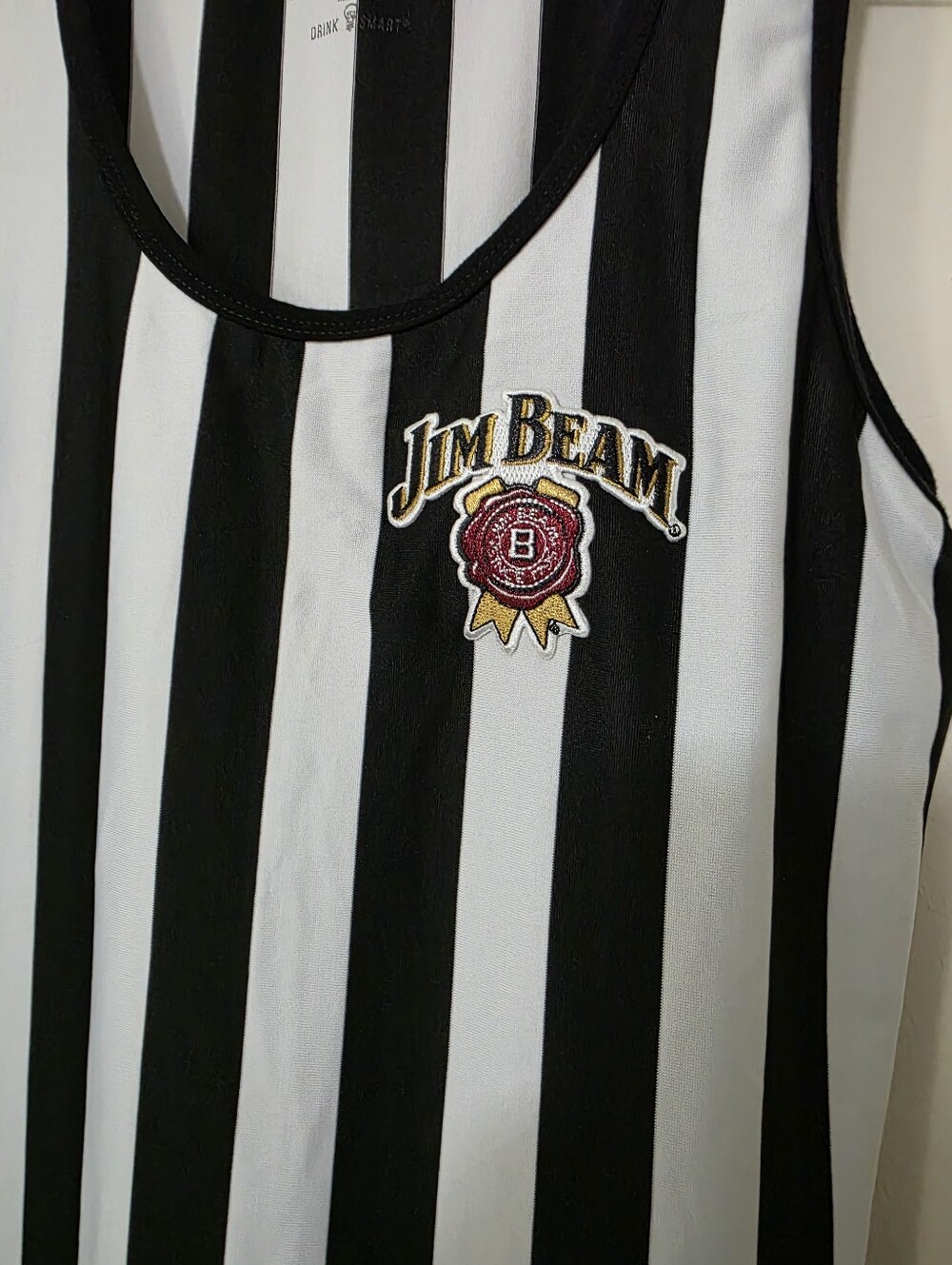 Jim Beam Logo Referee Style Tank Top Vertical Black White Stripes Barcore Medium